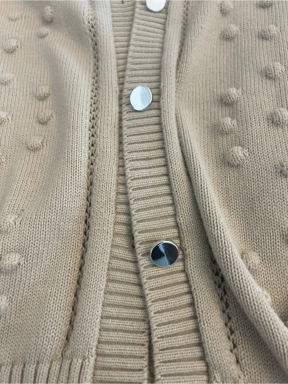 Light Beige Pom-Pom Button Cardigan Sweater express